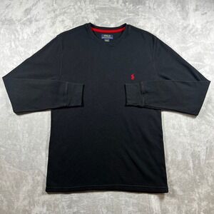 Polo Ralph Lauren Shirt Mens M Black Red Pony Sleepwear Thermal Waffle Knit